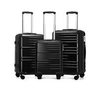 British Traveller Juego de 3 Maletas de Viaje Cabina con Cerradura TSA (Negro)