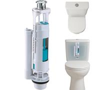 BriTools Descarga Universal para Cisterna WC Orificio 60 mm y Altura Ajustable | Compatible con Inodoros Roca y Estándar - Pulsador Doble, Fácil Instalación y Ahorro de Agua