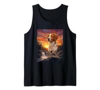 Brittany Spaniel Perro Amante Vintage Atardecer Bosque Naturaleza Arte Camiseta sin Mangas