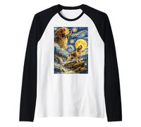 Brittany Spaniel Starry Night Van Gogh Lindo Perro Aullando Camiseta Manga Raglan