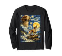 Brittany Spaniel Starry Night Van Gogh Lindo Perro Aullando Manga Larga