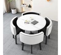 BritToyze Juego de mesa y sillas de mármol - Mesa redonda realista con textura de mármol, incluye 4 sillas ergonómicas, muebles de comedor duraderos para uso diario (80 x 80 x 75 cm) (blanco y negro