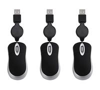 BRIUERG 3 mini USB con cable retráctil para mouse pequeño, 1600 ratones de viaje para Windows 98 2000 XP Vista Ve (negro)