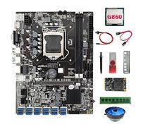 BRIUERG Placa base B75 ETH Miner 12USB+G860 CPU+DDR4 4G RAM+128G SSD+controlador USB 64G +ventilador+cable SATA+cable de interruptor+grasa térmica
