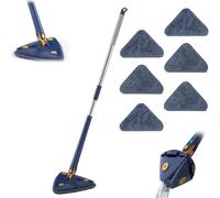 BRIXBEE Trapeador de limpieza ajustable giratorio de 360°, paquete de 6 cabezales de fregona de microfibra azul, pared, suelo, azulejos, mango de metal, función automática de exprimido de agua
