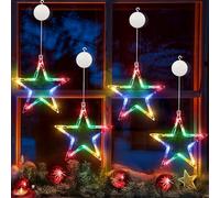 BrizLabs Luces Navideñas de Estrella LED, 4 Piezas Luces de Hadas de Estrellas de Ventana Batería Decoración Luz de Ventana para Halloween Puerta de Jardín al Aire Libre Fiesta en Casa, Multicolor