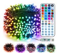 BrizLabs Luces Navideñas para Exterior, 10M 100 LED USB Cadena de Luce Interior Cambio de Colores RGB Decoración Navidad Exterior Impermeable con Remoto para Jardín Árbol Habitación Fiesta Halloween