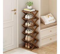 BRJKGD Zapatero Plegable de bambú pequeño, Organizador de Almacenamiento de Zapatos portátil, Estante de Almacenamiento de Zapatos Alto y Estrecho para Interior para Pasillo, Entrada,Marrón,6 Layers