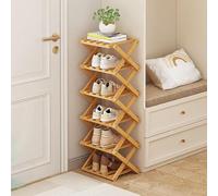 BRJKGD Zapatero Plegable de bambú pequeño, Organizador de Almacenamiento de Zapatos portátil, Estante de Almacenamiento de Zapatos Alto y Estrecho para Interior para Pasillo, Entrada,Natural,6 Layers