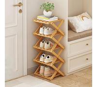BRJKGD Zapatero plegable de bambú pequeño, organizador de almacenamiento de zapatos portátil, estante de almacenamiento de zapatos alto y estrecho para interior para pasillo, entrada,Natural,5 Layers