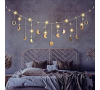 Brmeday Deco Estilo Boho - Guirnalda de Fases de la Luna,Ramadan Deco Macramé Wall Hanging,Aesthetic Room Decor Living Room,Outdoor,Indoor,Wall Deco Gold 144cm 13 Moons,with 3M Led Light Chain