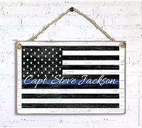 Broad Bay Letrero de bandera de línea azul fina, regalo con nombre personalizado para policía, agentes de la ley o familia