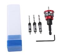 Broca avellanadora de 4 cuchillas, con función de límite de contacto con madera, juego de brocas avellanadoras de profundidad ajustable para ocultar tornillos, color rojo