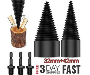 Broca cónica para partir madera de 32 mm y 42 mm, 3 mangos, compatible con taladros eléctricos para madera dura, blanda y bambú
