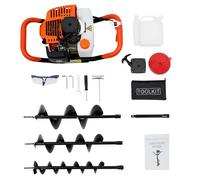 Broca de gasolina de 52 cc, 2 tiempos, gasolina, para jardín, con 3 brocas (10, 15, 20 cm) y barra de extensión