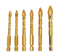 Broca de punta de lanza cruzada, herramienta de perforación de vástago hexagonal de carburo para vidrio de mármol cerámico, 6 uds.