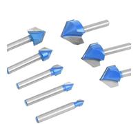 Broca de ranurado Juego de 8 brocas for ranura en V con vástago 1/4 pulg., herramientas carburo for fresado, diseño antirretroceso, cortadores angulares 90 grados for carpintería