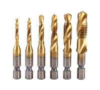 Broca de Roscar, Juego se 6 Brocas y Taladros, M-Etric Rosca M3-M10 Brocas Hss con Recubrimiento de Titanio y Brocas Hss Juego de Herramientas de Grifos de Tornillo de Vástago Hexagonal de 1/4 "