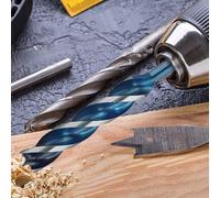 Broca de taladro de madera de alto carbono para acero, punta de tornillo autorroscante de 4 flautas, para madera dura, plástico, 8 mm, vástago hexagonal azul (25 mm)