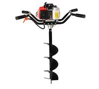 Broca de tierra 2,2 kW 63 CC gasolina con taladro, embudo, recipiente dosificador, gafas protectoras, 7500 rpm, broca para taladrar jardín, césped, cavar agujeros de postes, remover tierra, labranza