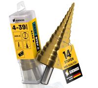 Broca escalonada de 4 a 39 mm de diámetro, 14 niveles, mango de 10 mm, broca cónica HSS/yunque PowerStep 2, adecuado para acero, aluminio, plástico, cristal acrílico