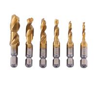 Broca helicoidal de rosca, juego de grifos de rosca de tornillo métrico de 6 piezas, broca Hss recubierta de titanio M3-M10 y brocas de 1/4"vástago hexagonal