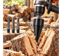 Broca Partidora de Leña 32 mm para DeWalt DCH133 | Cono roscado negro Ø32 mm, cabeza de 109 mm, rosca helicoidal y 3 vástagos metálicos: hexagonal, cuadrado y redondo.