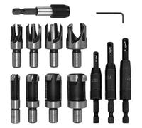 Brocas Autocentrantes de 1/8 Pulg, 3/32 Pulg, 7/64 Pulg, Juego de Brocas Articulado con Eslabón + Sacacorchos + Llave, Mango Hexagonal de 1/4 para Centrar los Orificios de Perforación (Negro)