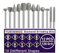 Brocas de diamante de grano 120, vástago de 0,3 cm, compatible con herramienta giratoria Dremel, 12 grados de molienda de diamante para piedra, jade, vidrio, resina, metal, porcelana, cerámica, cuarzo
