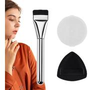Brocha correctora de rubor plana, brocha de belleza para base líquida,Cepillos finos de gran fluidez y cabeza plana ultrafina - La brocha de maquillaje corrector en crema incluye esponjas de