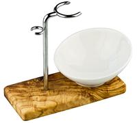 Brocha de Afeitar planaBrocha de Afeitar Soporte de acero inoxidable madera de olivo y con cuenco de porcelana, muy bonito Set, perfecto como regalo regalos para hombres, de afeitar Soporte Soporte