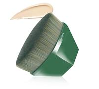 Brocha de maquillaje de base plana Kabuki, cepillo hexagonal para la cara, colorete líquido, base para mezclar cosméticos líquidos, crema o polvo impecable con funda protectora adicional (verde)