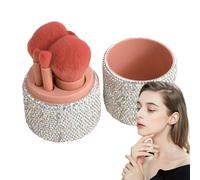 Brocha de maquillaje de viaje, brocha de base de viaje, aplicador profesional, iluminador con estuche de diamantes de imitación para mezclar contorno, base, rubor