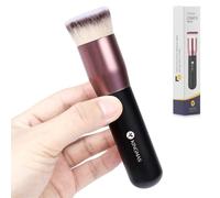 Brocha de maquillaje Kabuki para base plana, cepillo de maquillaje premium para líquido, mezcla, crema, polvo, rubor, pulido de maquillaje facial herramientas (negro, A (parte superior plana))