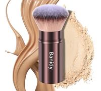 Brocha de maquillaje Kabuki para la cara, retráctil, portátil, impecable para base, rubor en polvo, bronceador, pulido, líquido, crema, libre de crueldad animal con cubierta (cabeza redonda)