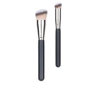 Brocha para Base de Maquillaje 270 Redonda y Correctora 2 Piezas | Madera y Fibra Sintética, Uso Profesional para Crema, Líquido y Polvo, Aplicación Rápida