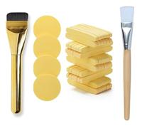 Brocha plana dorada para base con cepillo facial, 12 almohadillas de esponja de limpieza facial y 4 esponjas redondas de agua, aplicador de maquillaje y kit de brochas para el cuidado de la piel para