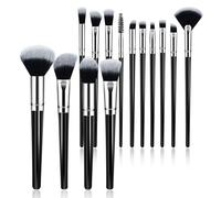 Brochas de maquillaje, juego de 14 brochas de maquillaje con 2 mezcladoras de belleza, juego de brochas de maquillaje de viaje para base, corrector, rubor y brocha para sombra de ojos (negro)
