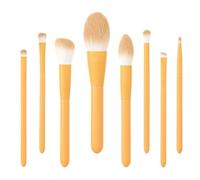 Brochas De Maquillaje Juego De 8 Brochas De Maquillaje For Contorno De Ojos Y Rostro Con Cerdas Suaves Y Mango De Madera Pinceles Maquillaje(Yellow)