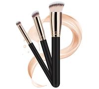 Brochas De Maquillaje Profesional, 3 Piezas Set Brocha Base Maquillaje, Perfecto Para Cualquier Look, Funciona Con Líquido, Esmalte, Crema, Esculpido, Rubor y Polvos Fijadores