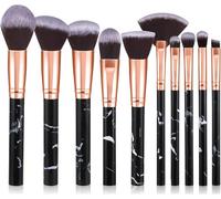 Brochas de Maquillaje Profesional, Set de 10 Pincel de maquillaje de mármol, Premium Sintético Pinceles de maquillaje para Fundación Sonrojo Ocultadora Polvo Líquido Crema (Negro)