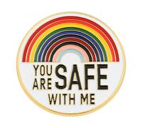 (Broche A) Estás a salvo conmigo, pin de esmalte con la bandera del orgullo arcoíris moderna, insignia de esmalte para sombrero, bufanda, re