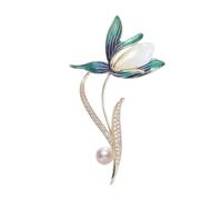 Broche artístico de flores de magnolia hecho a mano con detalles de perlas, joyería de moda, elegante broche de flores para trajes elegantes, pin floral chino