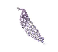 Broche artístico de pavo real de cola larga que mejora tu declaración de moda única, joyería colorida de cristal de cola larga, talla única, como se describe