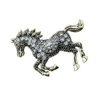 Broche artístico esmaltado con diseño de caballo con diamantes de imitación, adorno de cristal brillante, accesorio de joyería, joyería ligera, talla única, como se describe