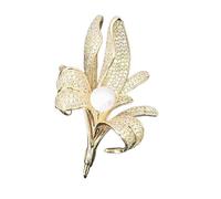 Broche, Broches Elegantes broches de flores de lirio con perlas de cristal brillantes for mujer, broches for bodas, broches con forma de flor, accesorios de moda for mujer, broches for mujer(Gold_One