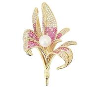 Broche, Broches Elegantes broches de flores de lirio con perlas de cristal brillantes for mujer, broches for bodas, broches con forma de flor, accesorios de moda for mujer, broches for mujer(Pink_One