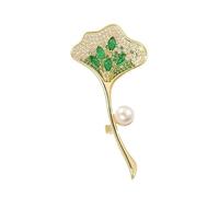 Broche, broches for mujer, broche de ginkgo biloba de circón, ágata, perla de agua dulce, temperamento, accesorio for abrigo, ramillete, alfiler(Golden green white)