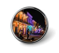 Broche circular con escena nocturna del Barrio Francés para mochilas. Adorno bonito para solapas de trajes, sombreros, mochilas, bolsos, chaquetas, camisas y trajes.