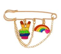 Broche con cadena de corazón Multicolor único, Pin decorativo elegante para chaquetas, bufandas y más, broche con cadena de amor